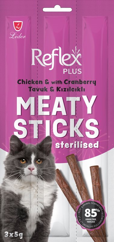 Reflex Plus Meaty Sticks Tavuk ve Kızılcıklı Kısır Kedi Ödül Maması (3x5 gr)