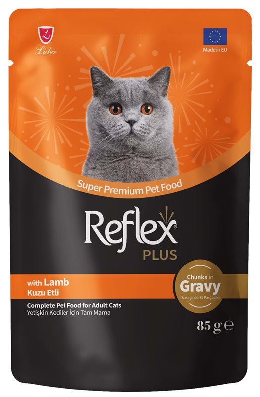 Reflex Plus Kuzu Etli Yetişkin Kedi Yaş Mama 85 Gr (Sos İçinde)