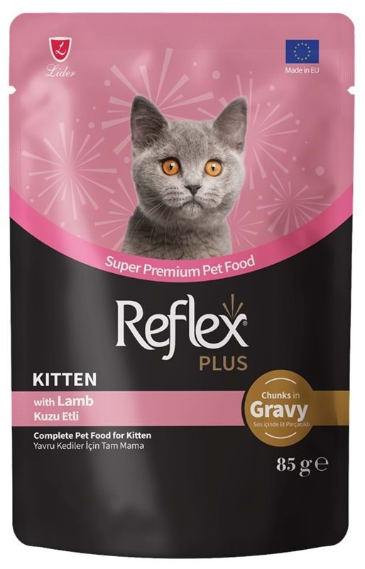 Reflex Plus Yavru Kedi Yaş Mama Kuzulu 85 Gr (Sos İçinde)
