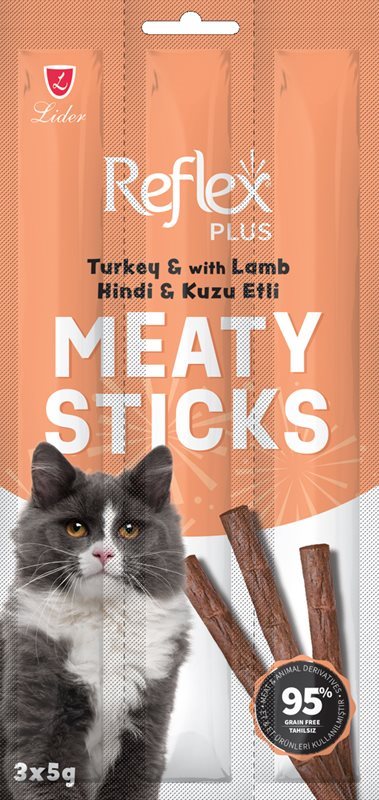 Reflex Plus Meaty Sticks Hindi ve Kuzu Etli Kedi Ödül Maması (3x5 gr)