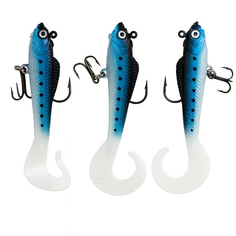 Silikonlu Lure Balık Yemi – Mavi (Çift İğneli, Kuyruklu Yapay Yem)