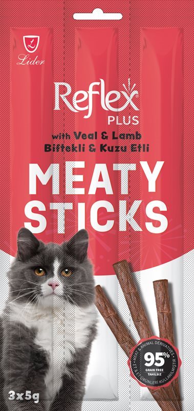 Reflex Plus Meaty Sticks Biftekli ve Kuzu Etli Kedi Ödül Maması (3x5 gr)